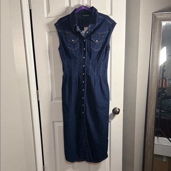 Anthropologie Navy Denim Midi Dress - Picture 2 of 10